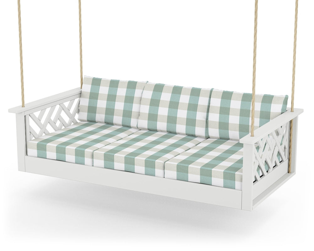 Chippendale Daybed Swing - White / Buffalo Plaid Glacier Spa