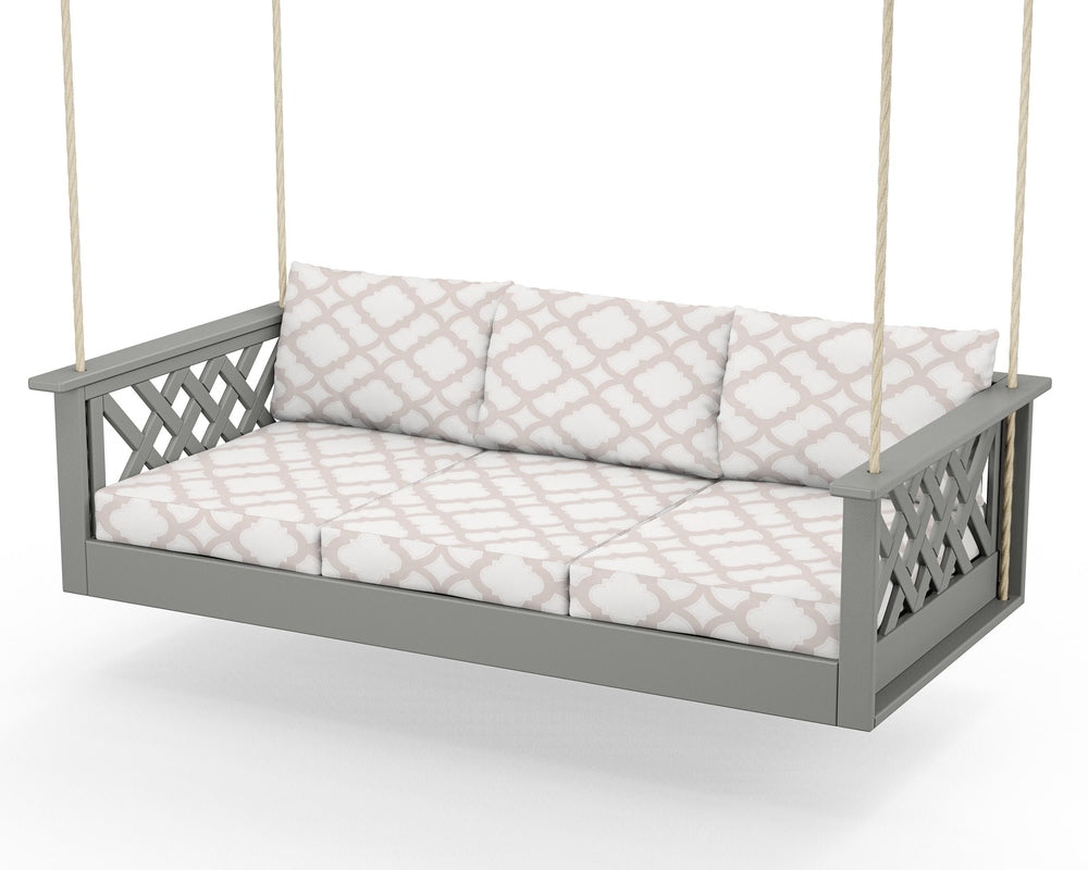 Wovendale Daybed Swing - Slate Grey / Trellis Dune Burlap