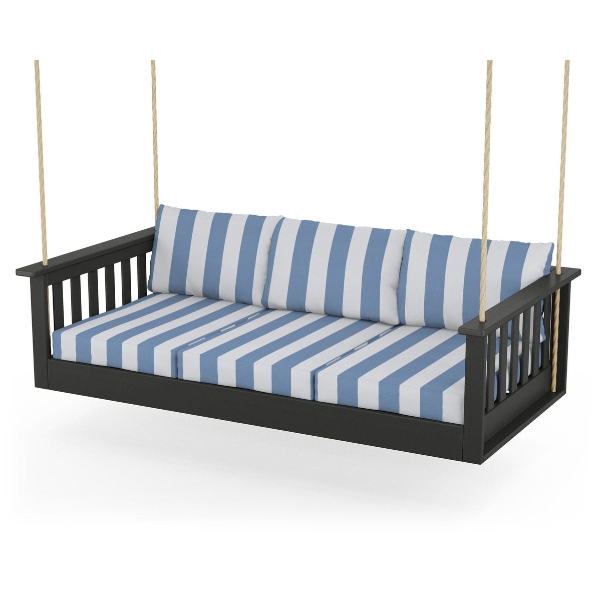 Vineyard Daybed Swing - Black / Cabana Stripe Sky Blue