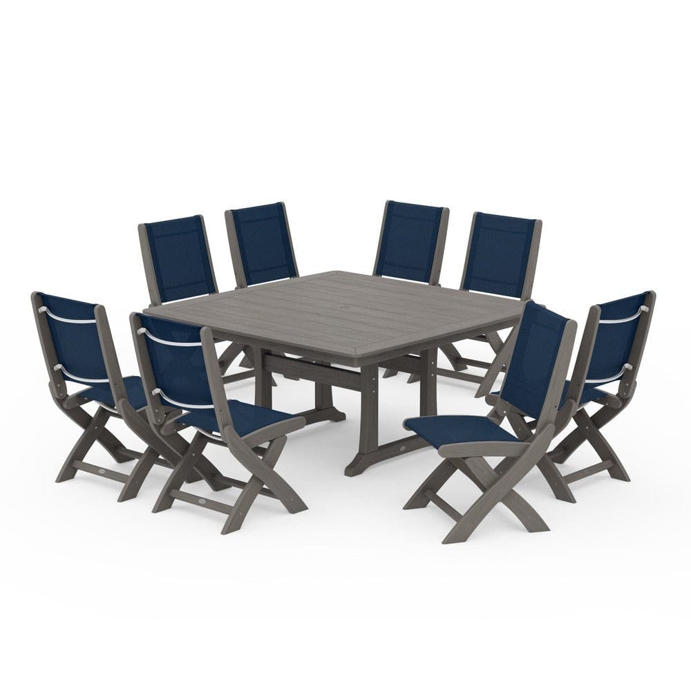 POLYWOOD® - Coastal Folding Side Chair 9-Piece Dining Set with Trestle Legs - PWS1113