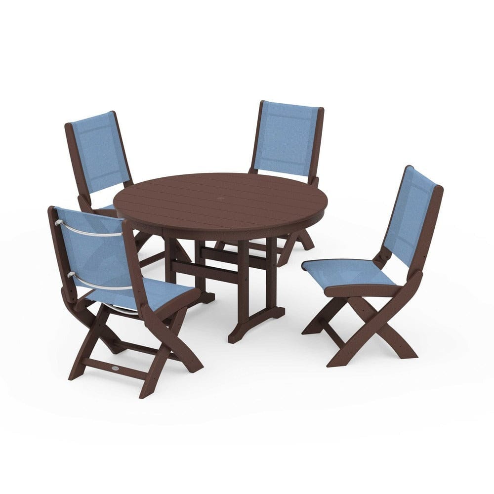 POLYWOOD® - Coastal Folding Side Chair 5-Piece Round Dining Set - PWS1358