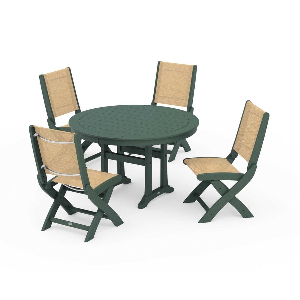 POLYWOOD® - Coastal Folding Side Chair 5-Piece Round Dining Set With Trestle Legs - PWS1121