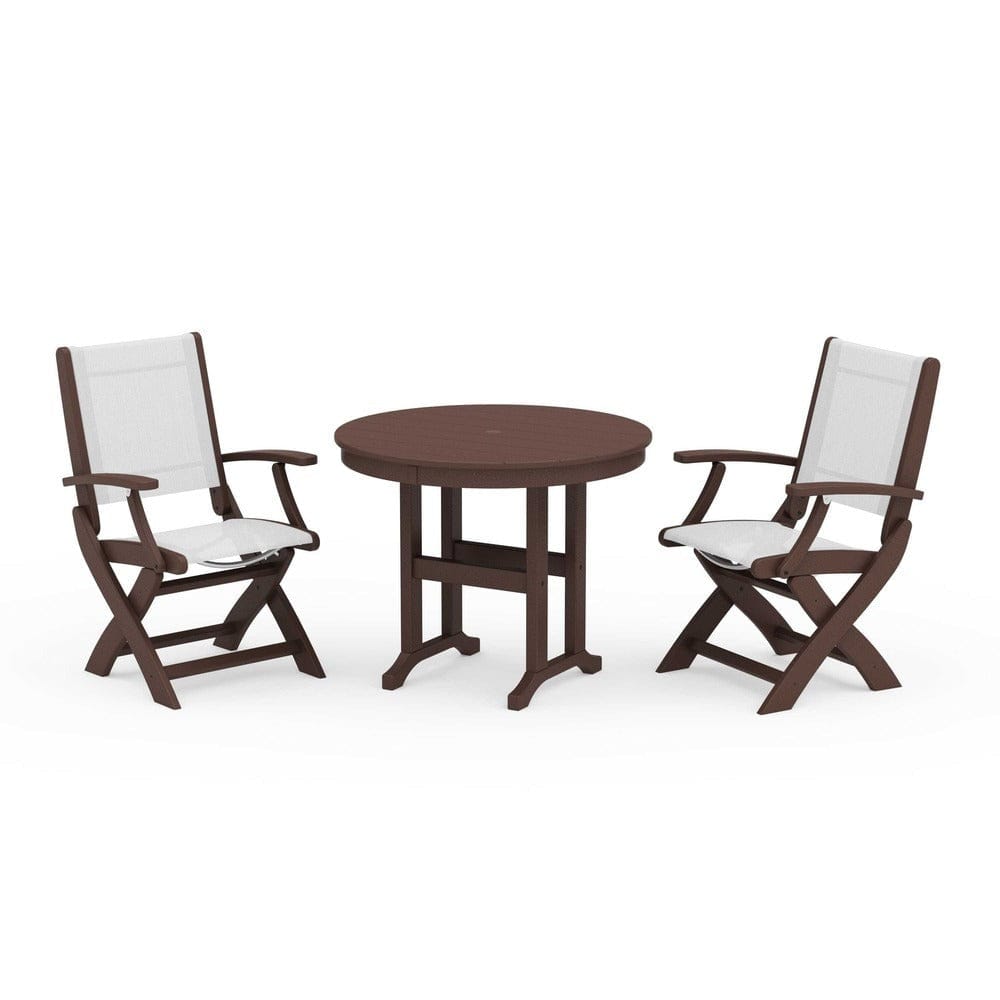 POLYWOOD® - Coastal Folding Chair 3-Piece Round Dining Set - PWS1328 Outdoor Furniture POLYWOOD®