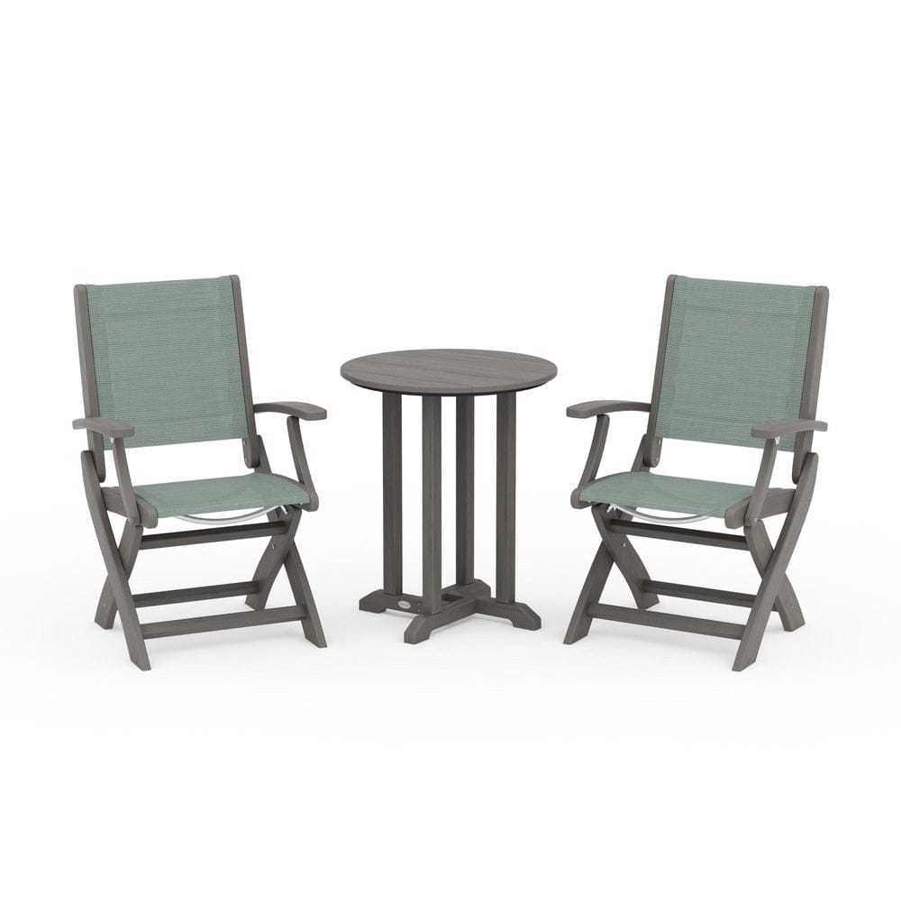 POLYWOOD® - Coastal Folding 3-Piece Round Bistro Dining Set - PWS1295