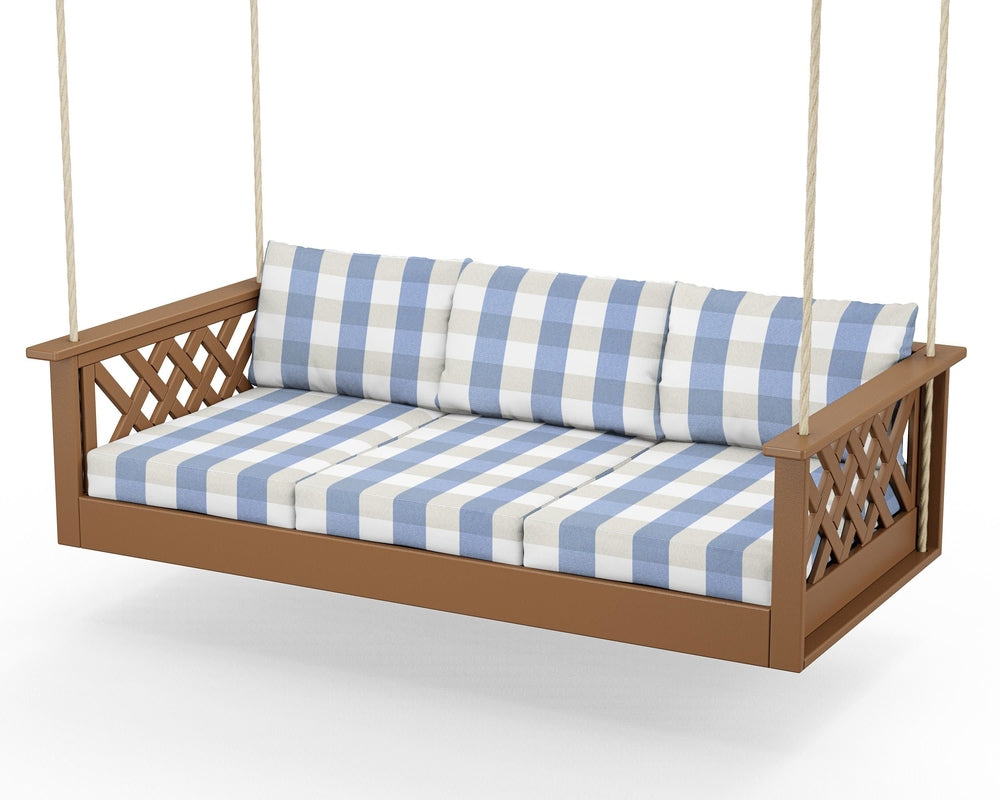 Wovendale Daybed Swing - Teak / Buffalo Plaid Sky Blue