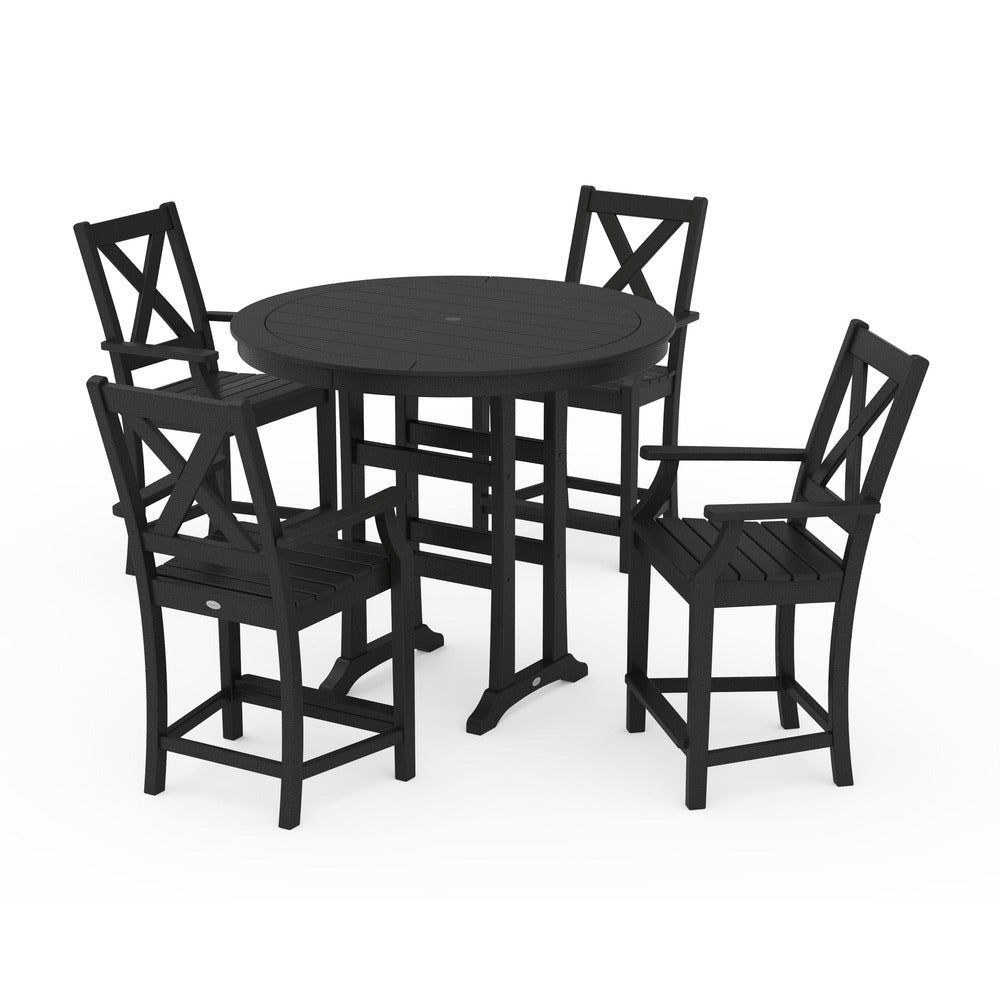 POLYWOOD® Braxton 5-Piece Nautical Trestle Arm Chair Counter Set - Black PWS511-1-BL