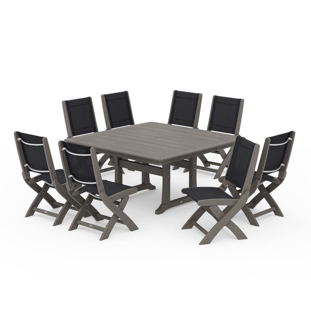 POLYWOOD® - Coastal Folding Side Chair 9-Piece Dining Set with Trestle Legs - PWS1113