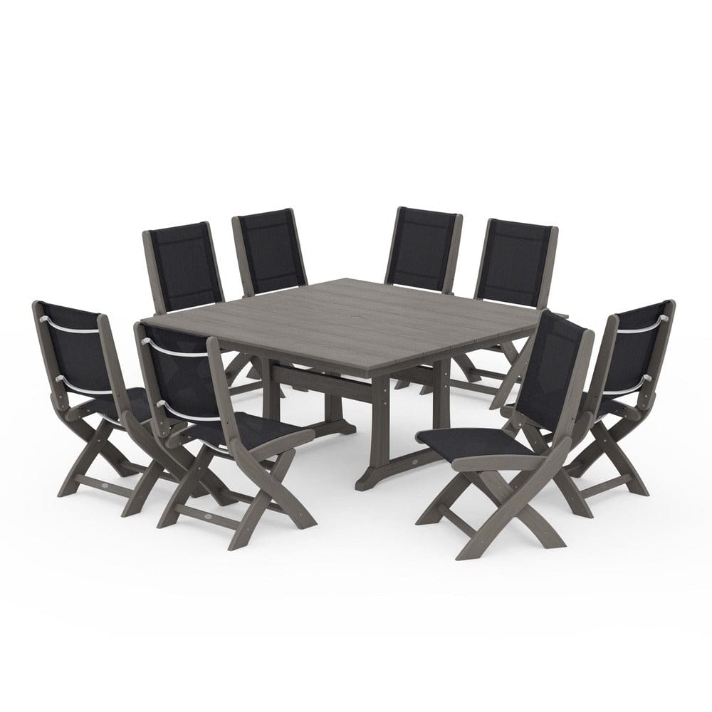POLYWOOD® - Coastal Folding Side Chair 9-Piece Farmhouse Dining Set - PWS1287