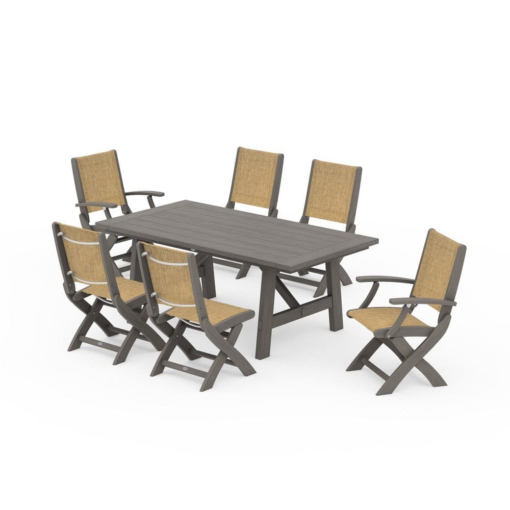 POLYWOOD® - Coastal Folding Chair 7-Piece Rustic Farmhouse Dining Set - PWS1078