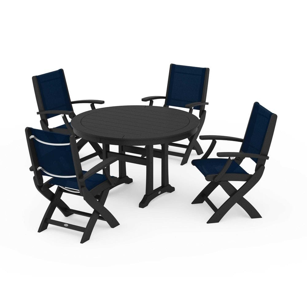 POLYWOOD® - Coastal Folding Chair 5-Piece Round Dining Set with Trestle Legs - PWS1120