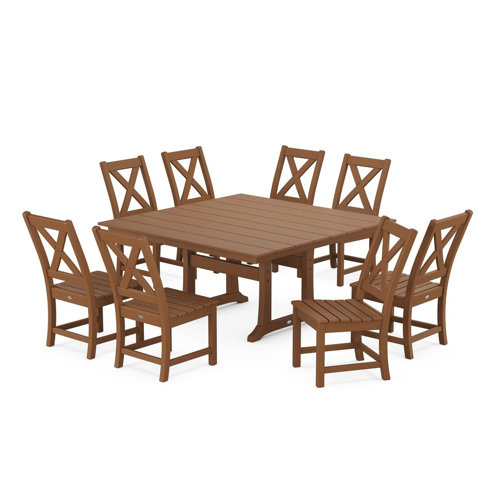 POLYWOOD® Braxton Side Chair 9-Piece Farmhouse Dining Set - Teak PWS1286-1-TE