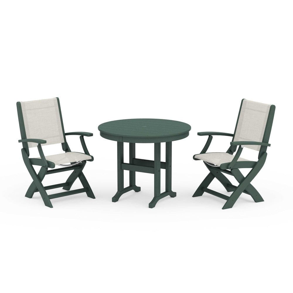 POLYWOOD® - Coastal Folding Chair 3-Piece Round Dining Set - PWS1328