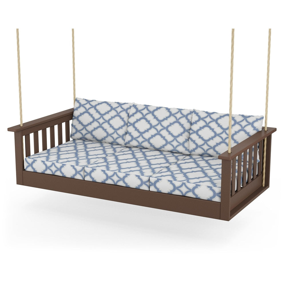 Vineyard Daybed Swing - Mahogany / Trellis Sky Blue