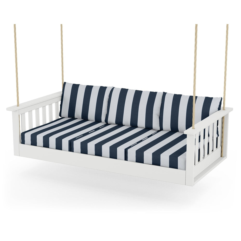 Vineyard Daybed Swing - White / Cabana Stripe Marine Indigo
