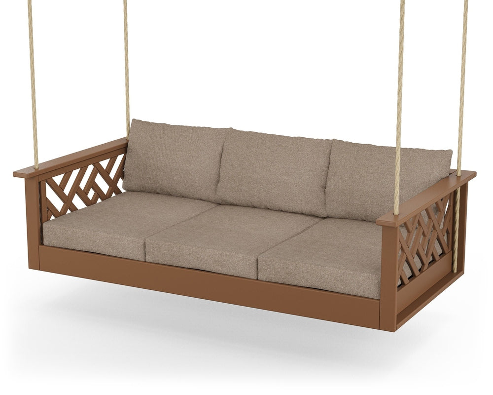 Chippendale Daybed Swing - Teak / Spiced Burlap