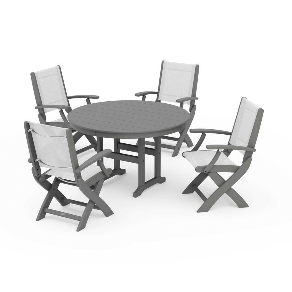POLYWOOD® - Coastal Folding Chair 5-Piece Round Dining Set - PWS1357 Outdoor Furniture POLYWOOD®