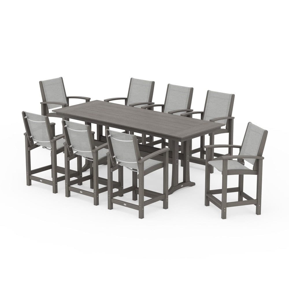 POLYWOOD® - Coastal 9-Piece Farmhouse Counter Set with Trestle Legs - PWS1898