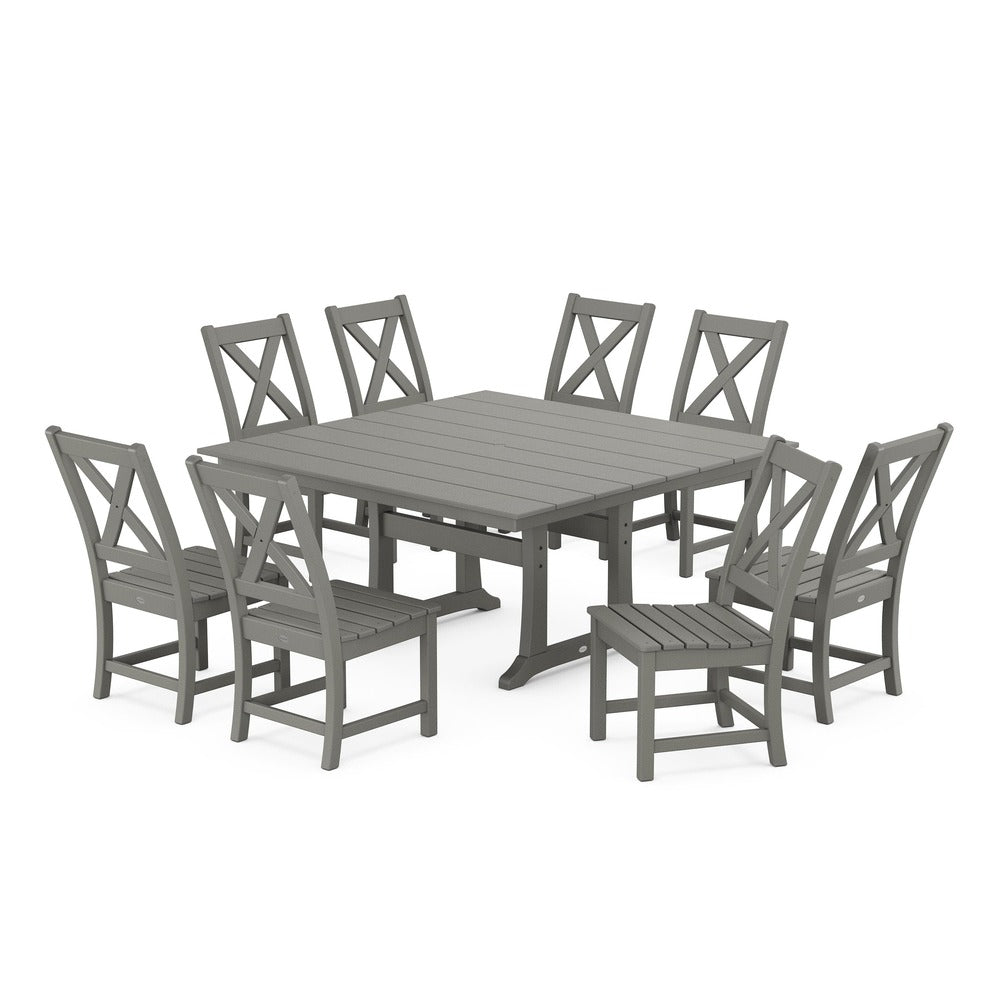 POLYWOOD® Braxton Side Chair 9-Piece Farmhouse Dining Set - Slate Grey PWS1286-1-GY