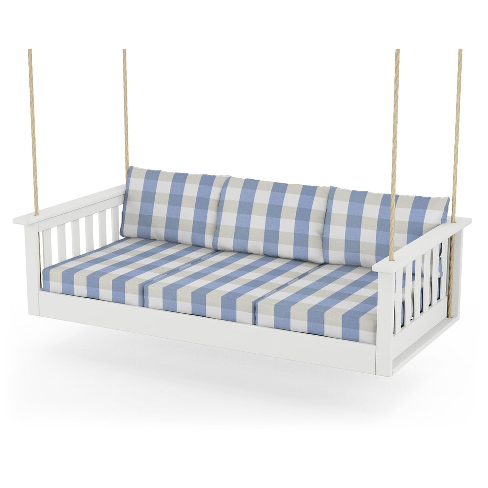 Vineyard Daybed Swing - White / Buffalo Plaid Sky Blue