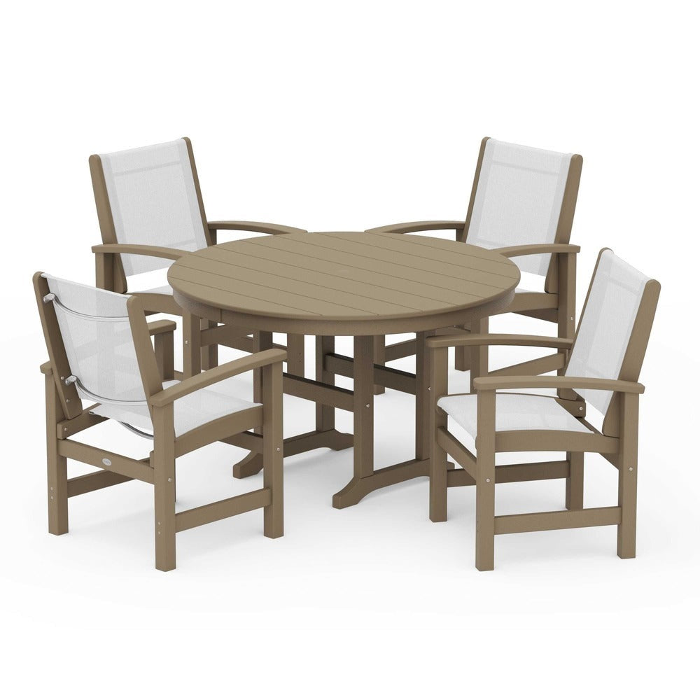 POLYWOOD® - Coastal 5-Piece Round Farmhouse Dining Set - PWS155 Outdoor Furniture POLYWOOD®