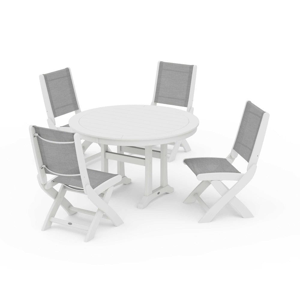 POLYWOOD® - Coastal Folding Side Chair 5-Piece Round Dining Set With Trestle Legs - PWS1121