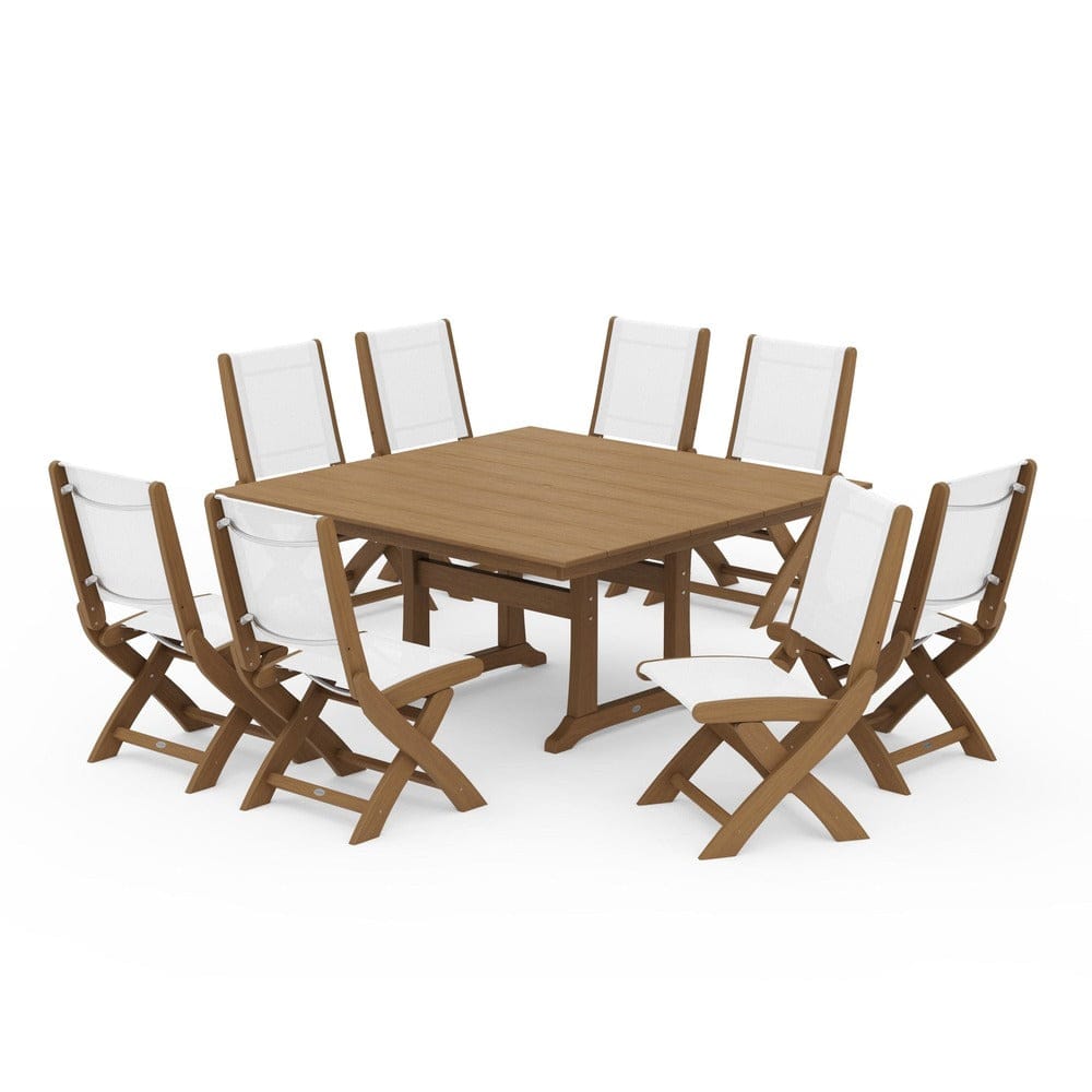 POLYWOOD® - Coastal Folding Side Chair 9-Piece Farmhouse Dining Set - PWS1287