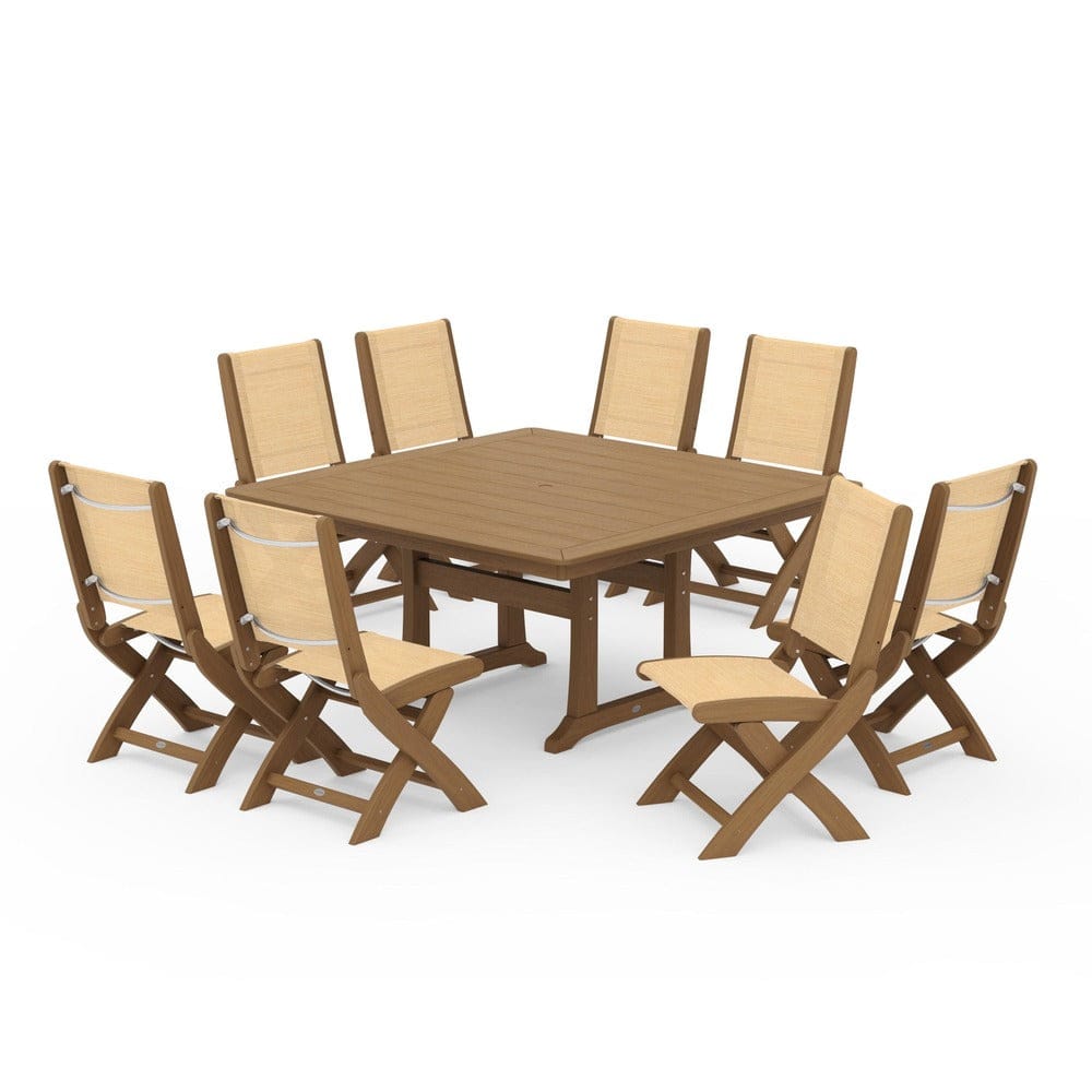 POLYWOOD® - Coastal Folding Side Chair 9-Piece Dining Set with Trestle Legs - PWS1113