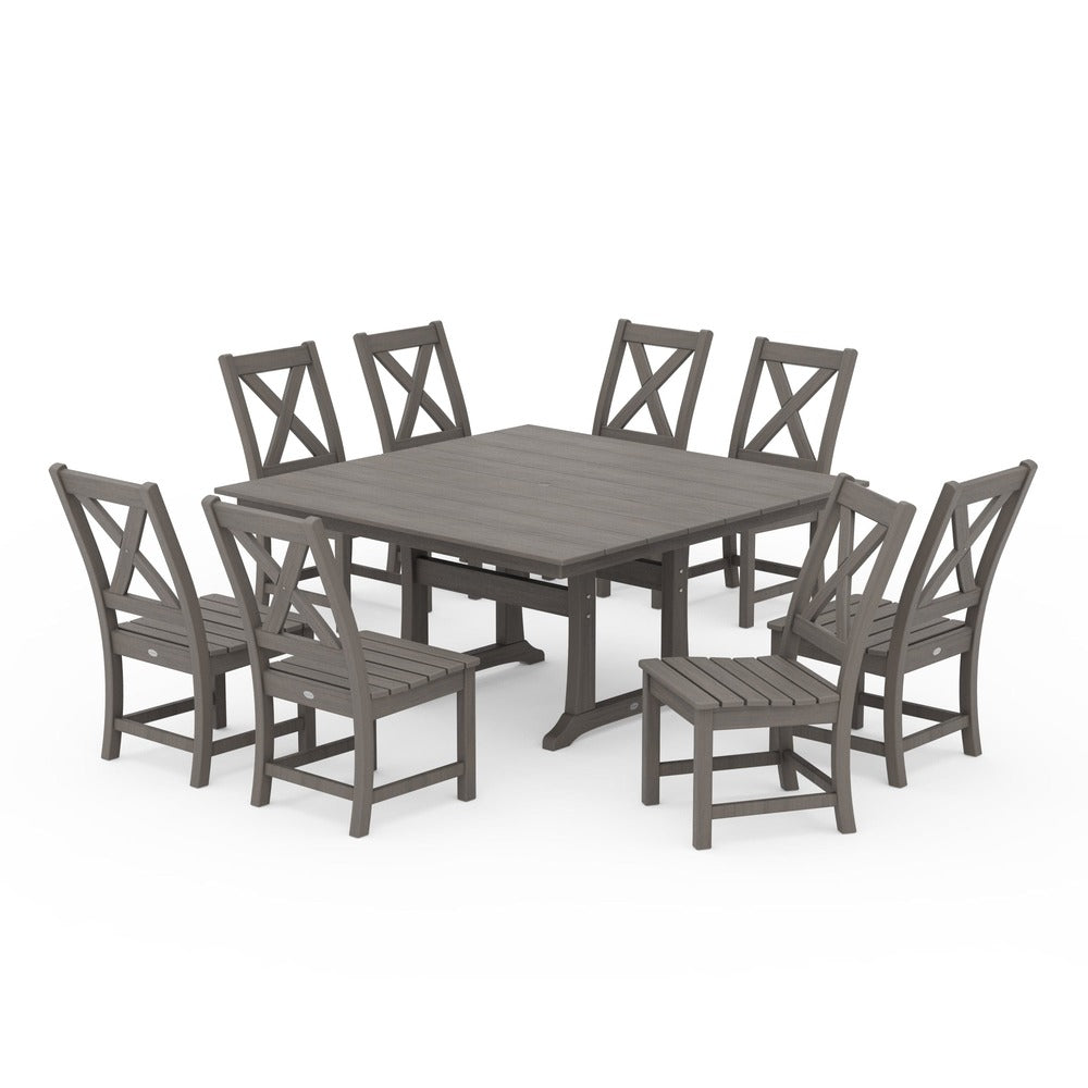 POLYWOOD® Braxton Side Chair 9-Piece Farmhouse Dining Set - Driftwood PWS1286-1-NDW