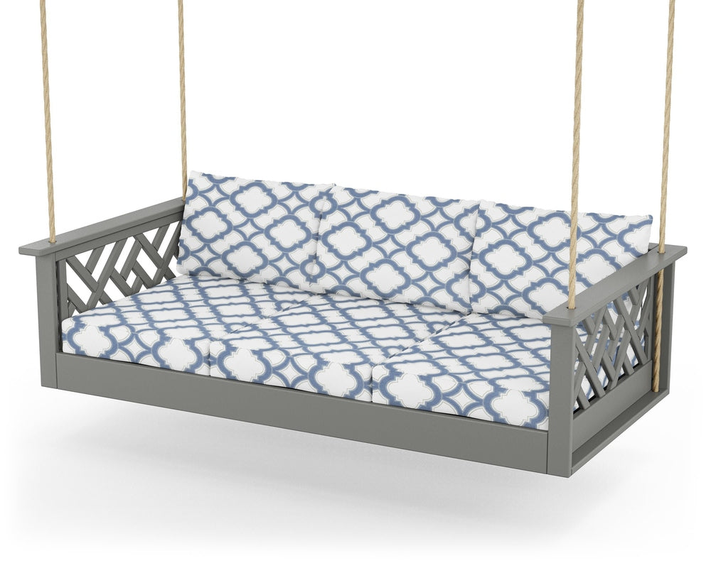 Chippendale Daybed Swing - Slate Grey / Trellis Sky Blue