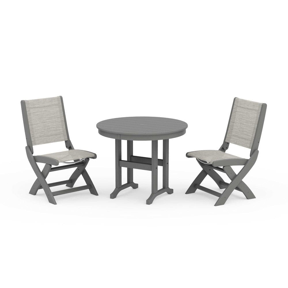 POLYWOOD® - Coastal Folding Side Chair 3-Piece Round Dining Set - PWS1329 Outdoor Furniture POLYWOOD®