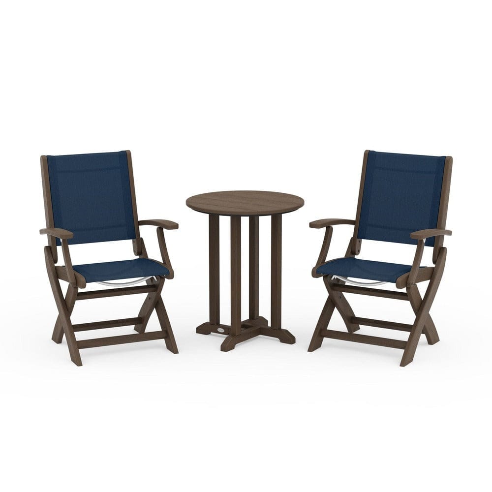 POLYWOOD® - Coastal Folding 3-Piece Round Bistro Dining Set - PWS1295