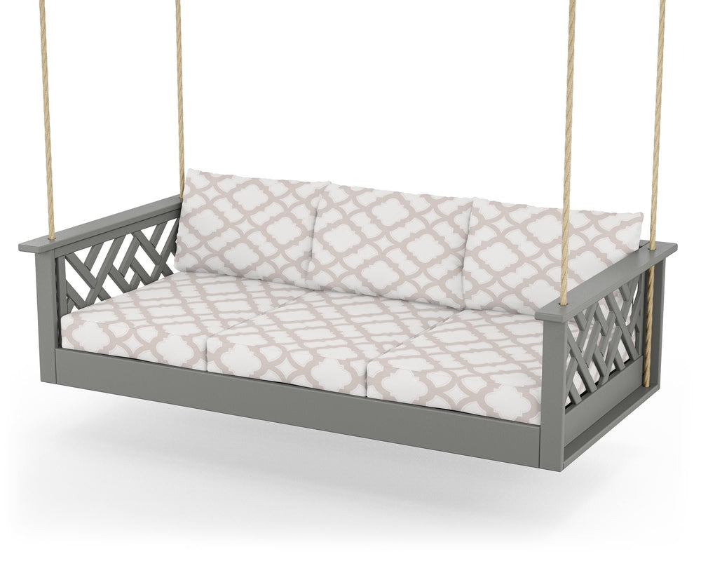 Chippendale Daybed Swing - Slate Grey / Trellis Dune Burlap