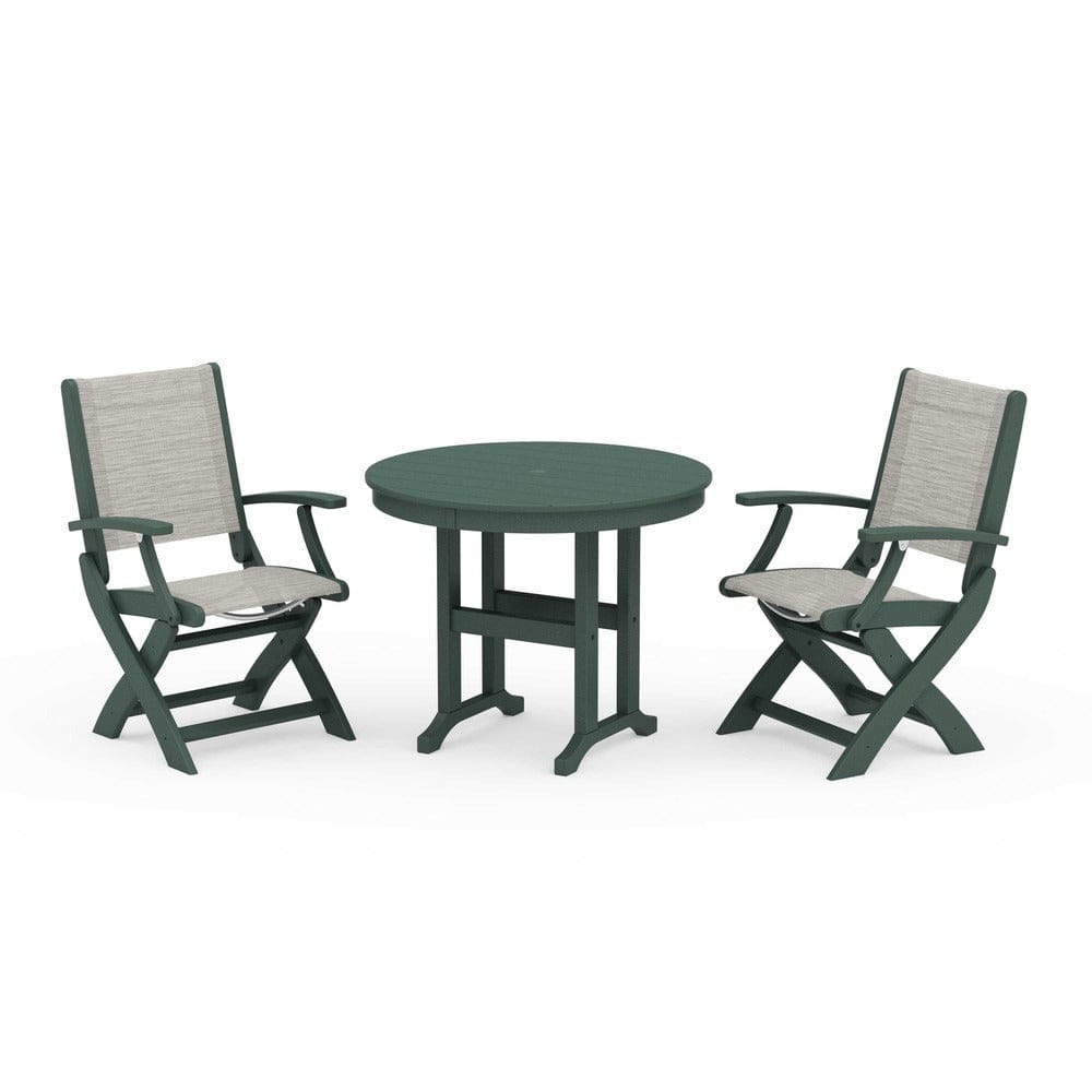 POLYWOOD® - Coastal Folding Chair 3-Piece Round Dining Set - PWS1328