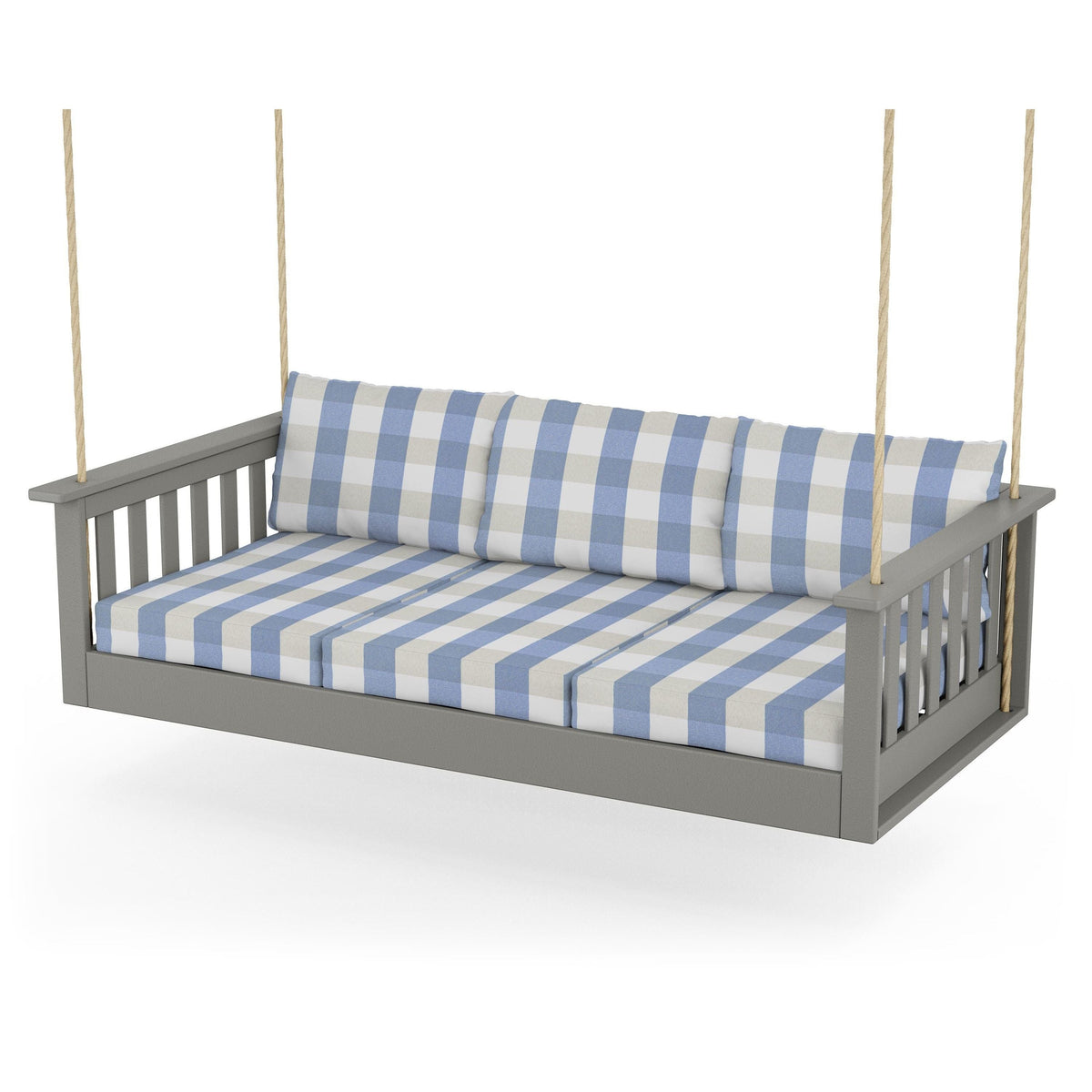 Vineyard Daybed Swing - Slate Grey / Buffalo Plaid Sky Blue