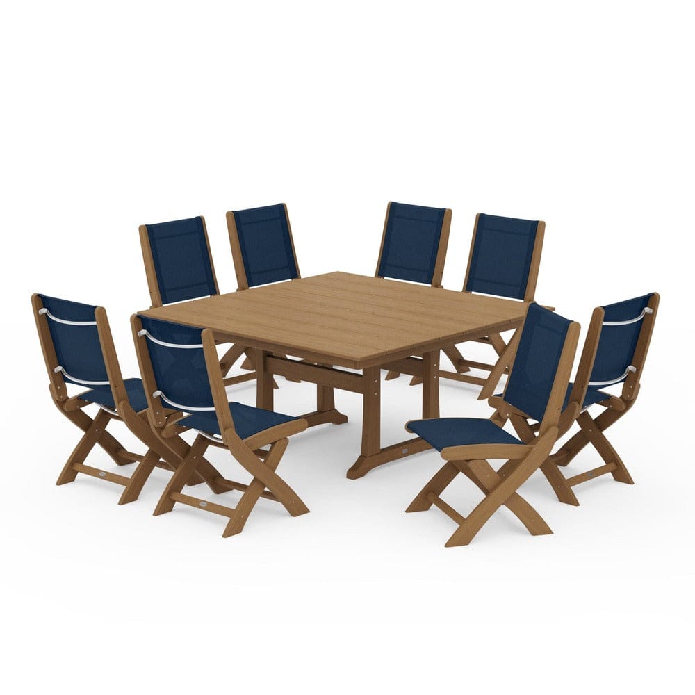 POLYWOOD® - Coastal Folding Side Chair 9-Piece Farmhouse Dining Set - PWS1287
