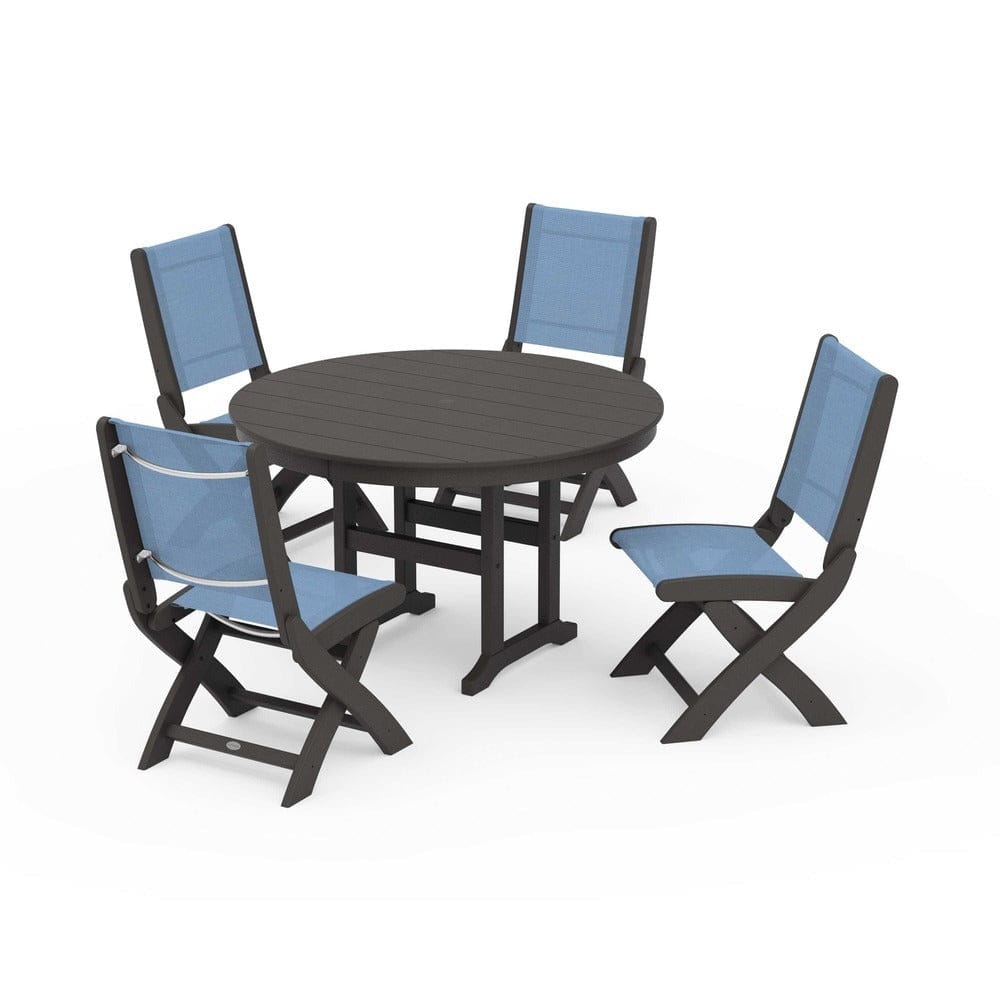 POLYWOOD® - Coastal Folding Side Chair 5-Piece Round Dining Set - PWS1358 Outdoor Furniture POLYWOOD®