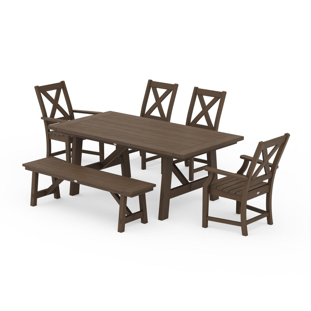 POLYWOOD® Braxton 6-Piece Rustic Farmhouse Dining Set With Trestle Legs - Kona PWS1071-1-NKA