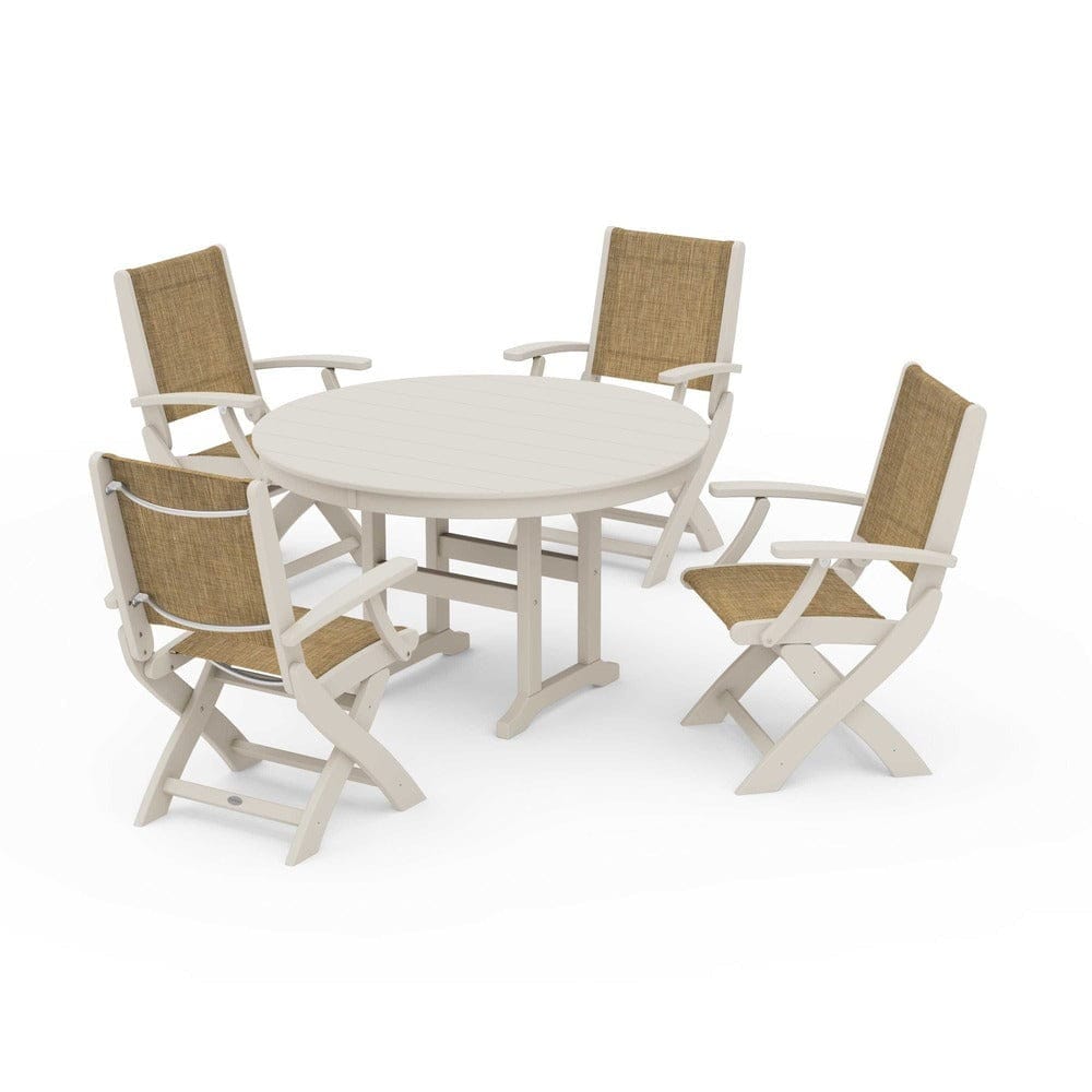POLYWOOD® - Coastal Folding Chair 5-Piece Round Dining Set - PWS1357