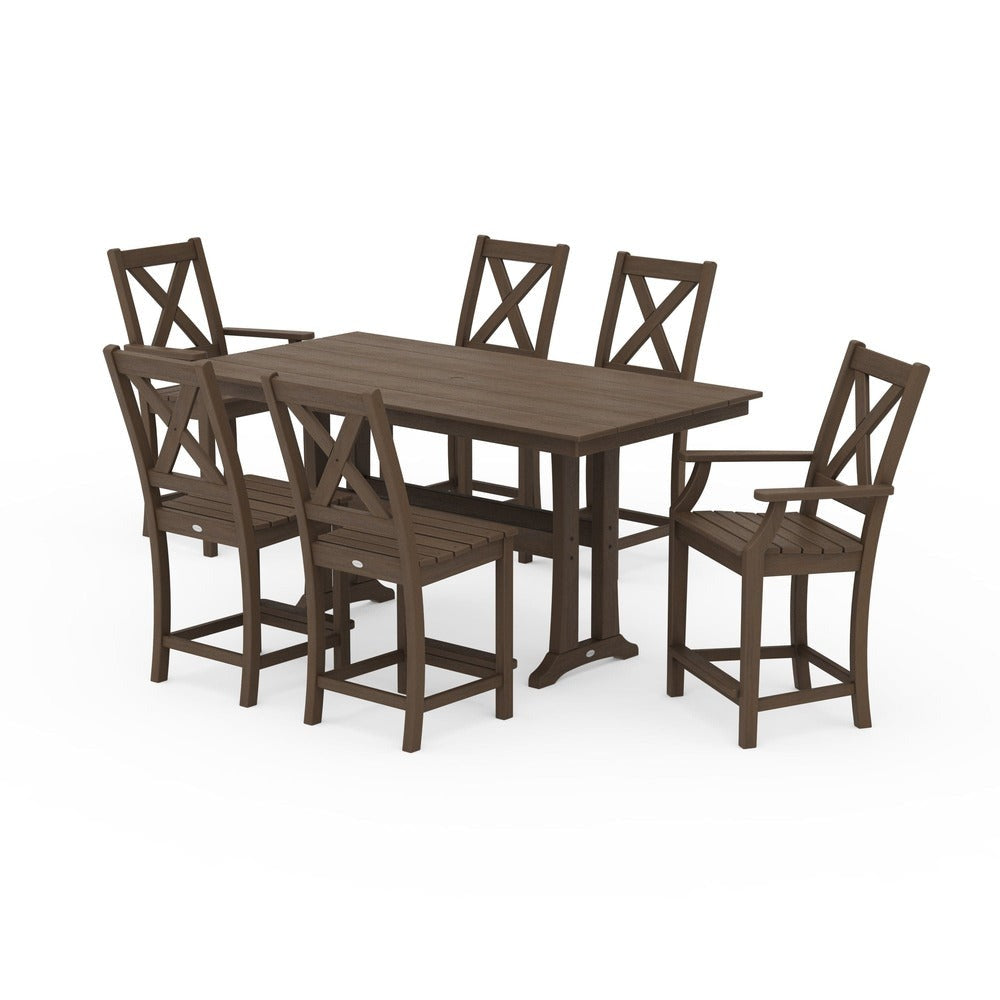 POLYWOOD® Braxton 7-Piece Farmhouse Trestle Counter Set - Kona PWS510-1-NKA