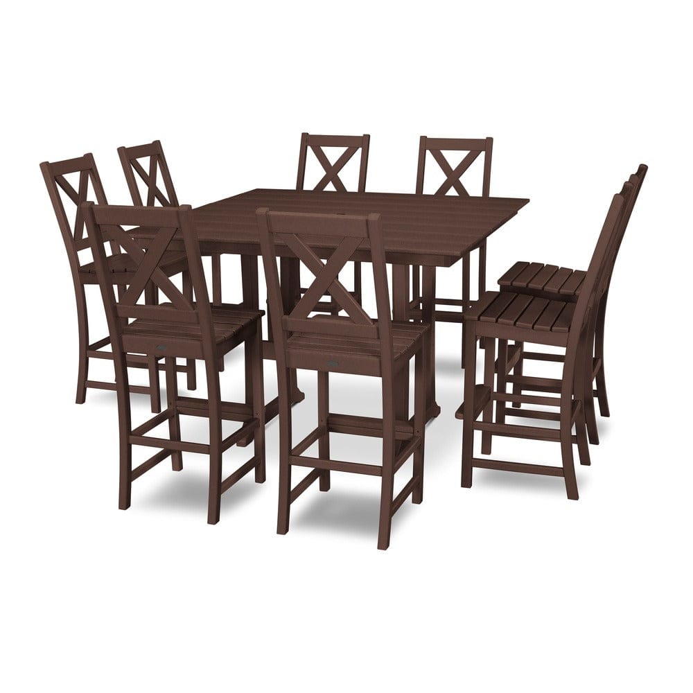 POLYWOOD® Braxton 9-Piece Farmhouse Trestle Bar Set - Mahogany PWS514-1-MA