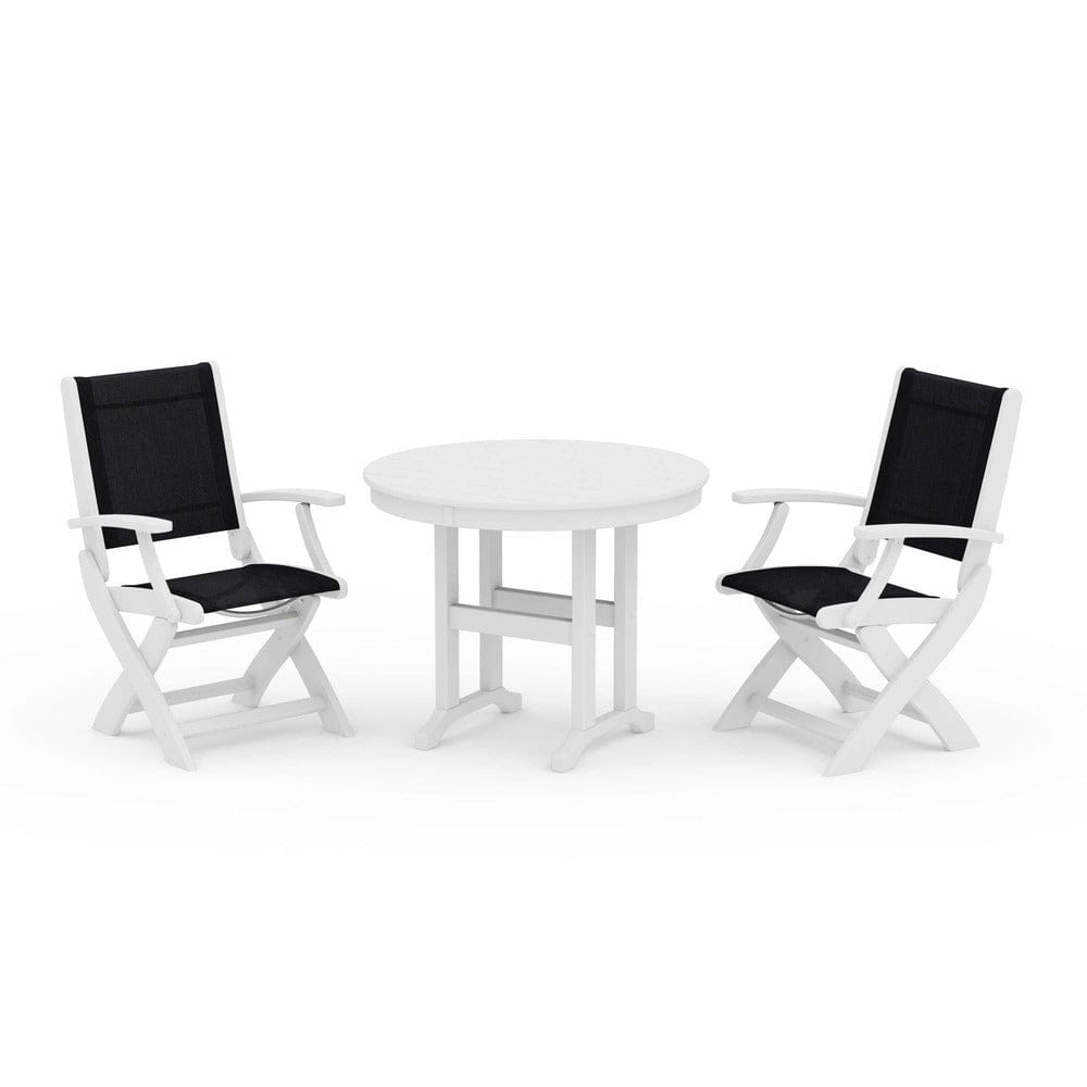 POLYWOOD® - Coastal Folding Chair 3-Piece Round Dining Set - PWS1328