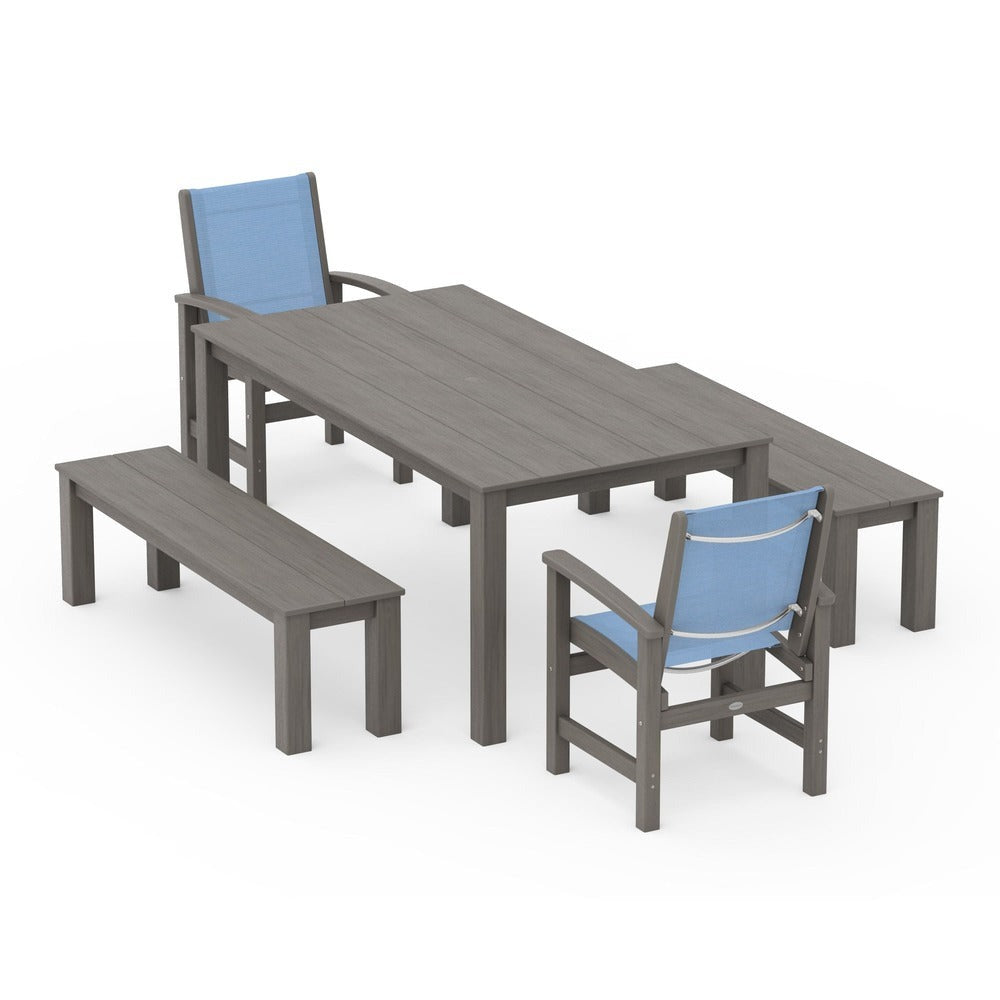 POLYWOOD® - Coastal 5-Piece Parsons Dining Set with Benches - PWS2277