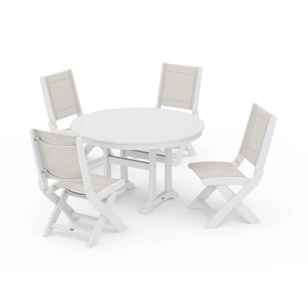 POLYWOOD® - Coastal Folding Side Chair 5-Piece Round Dining Set With Trestle Legs - PWS1121