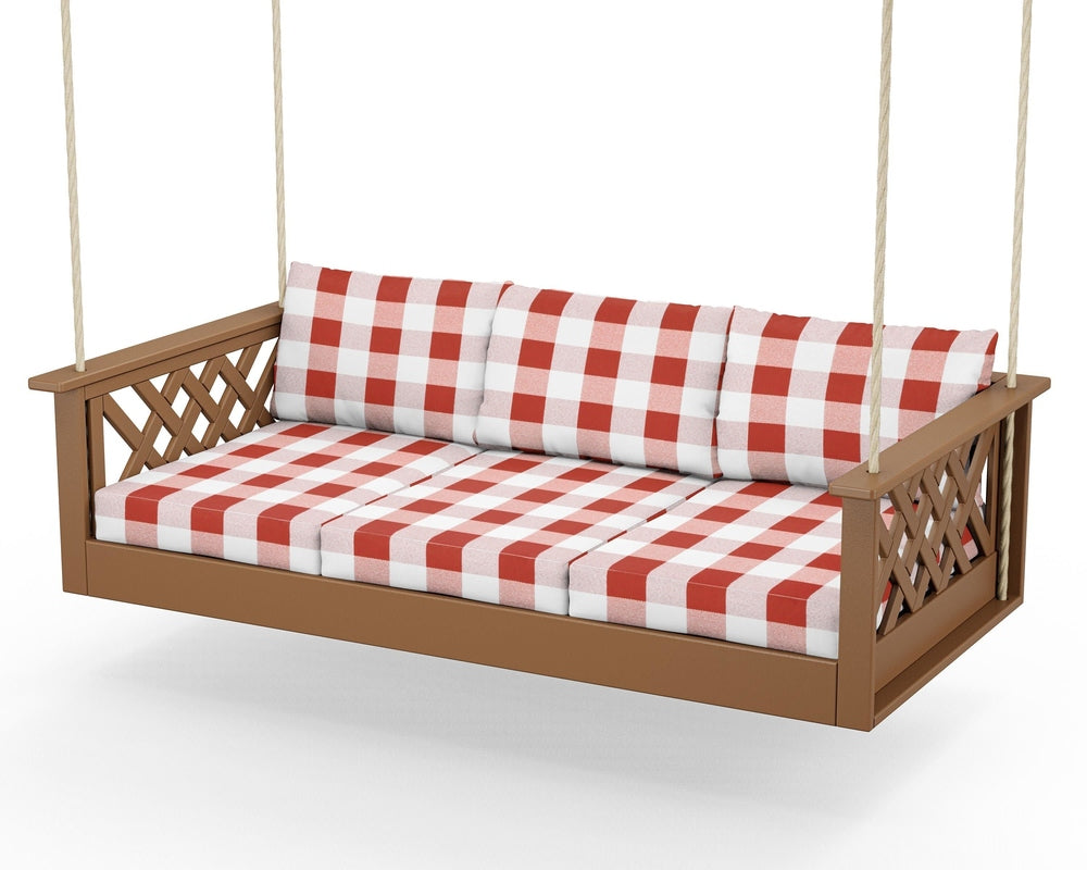 Wovendale Daybed Swing - Teak / Buffalo Plaid Crimson