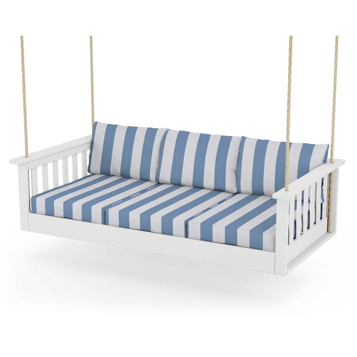 Vineyard Daybed Swing - White / Cabana Stripe Sky Blue
