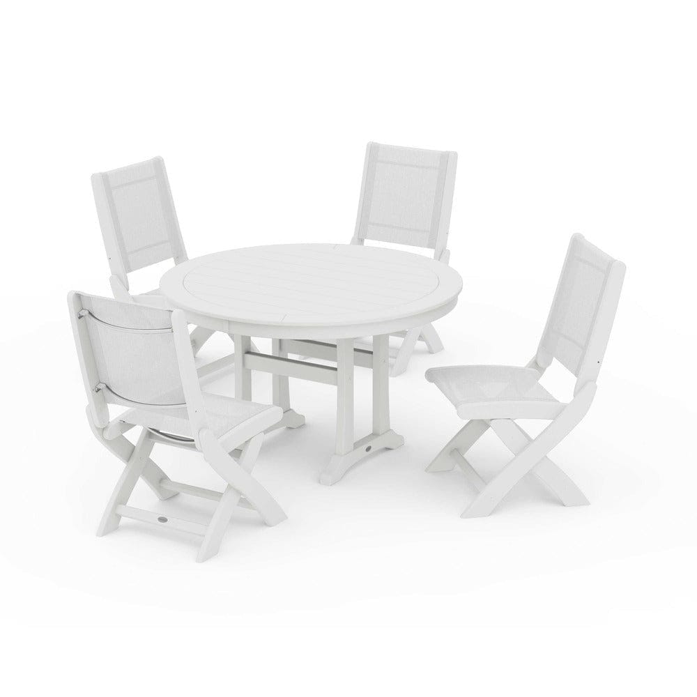 POLYWOOD® - Coastal Folding Side Chair 5-Piece Round Dining Set With Trestle Legs - PWS1121