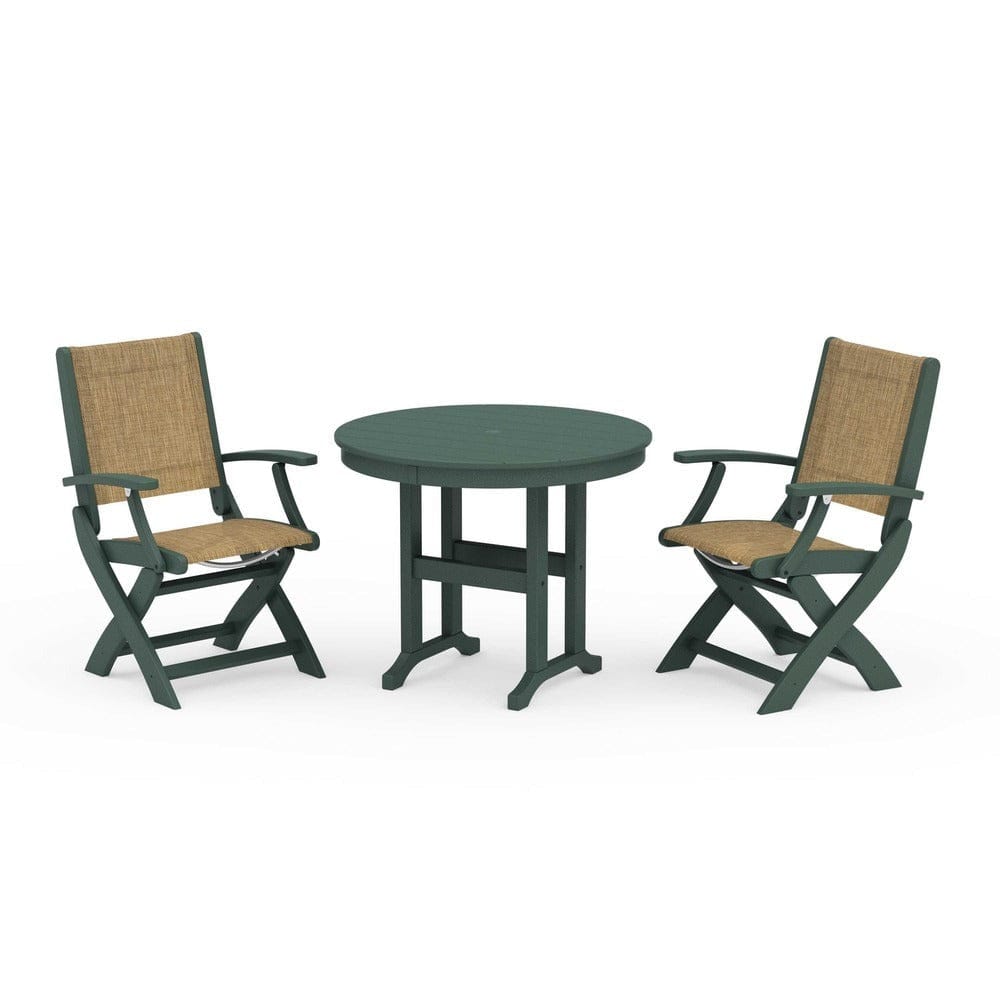 POLYWOOD® - Coastal Folding Chair 3-Piece Round Dining Set - PWS1328 Outdoor Furniture POLYWOOD®
