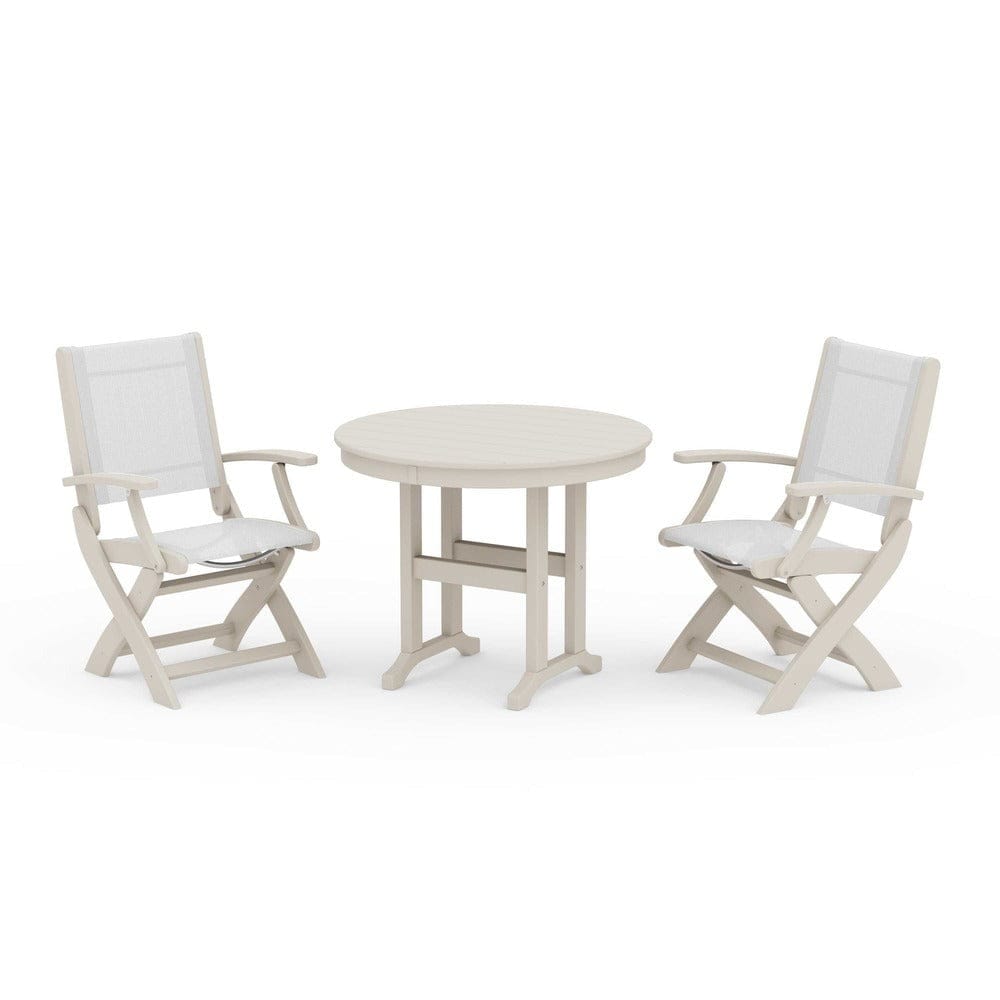 POLYWOOD® - Coastal Folding Chair 3-Piece Round Dining Set - PWS1328