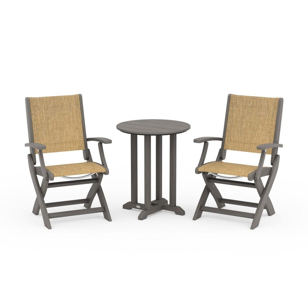 POLYWOOD® - Coastal Folding 3-Piece Round Bistro Dining Set - PWS1295