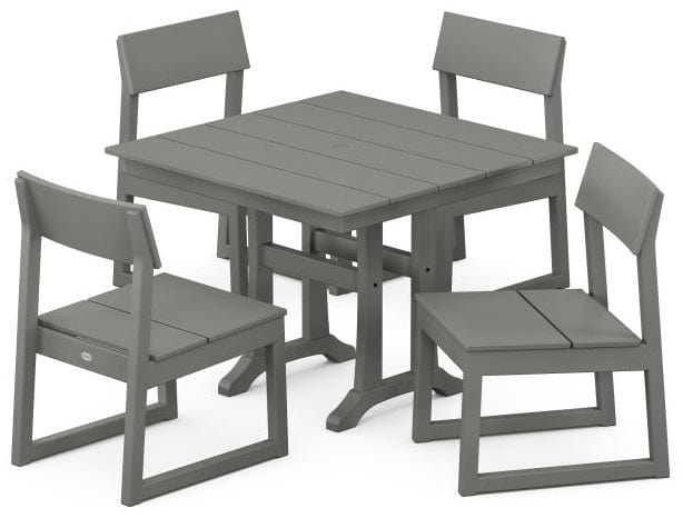 POLYWOOD® Dining Set - EDGE 5-Piece Farmhouse Trestle Side Chair- PWS737-1 Dining Set POLYWOOD®